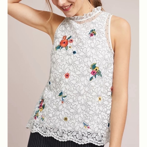 Maeve Tops - Anthropologie Maeve Macie Embroidered White Sleeveless Tank